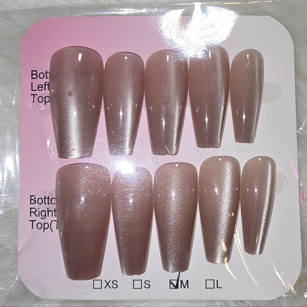 Shimmery Catseye Nude Press-On Nails - Picture 3 of 4